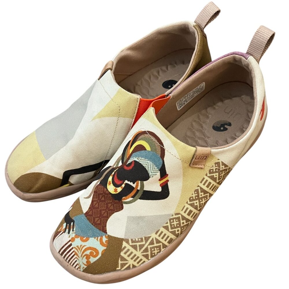 UIN African Beauty Art Shoes Size 9.5 | Travel Slip-On | Gently Used